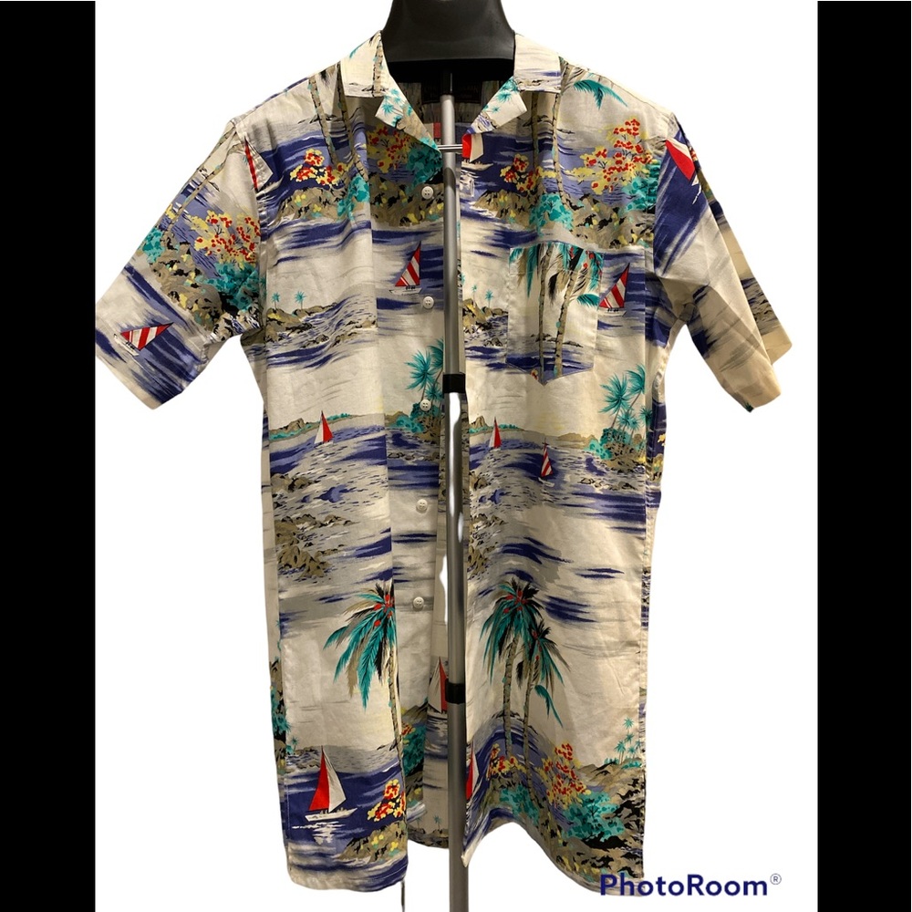 Chaps Tropical Sailboat Hawaiian Button-Down Shirt - Blue, White, Teal, Red